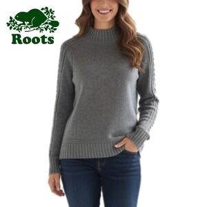 Sz S Roots Wool Cashmere Blend Mockneck Sweater Charcoal Grey